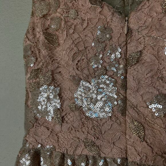 Vera Wang Dress Size 4 Lace Elusion Rose Gold Silver Sequins Cocktail Formal - Picture 5 of 9